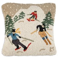 Schuss Down Hill Skiing Hand Hooked Throw Pillow