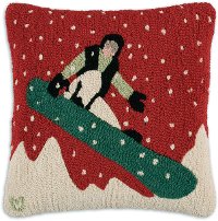 Snow Rider Hand Hook Wool Throw Pillow