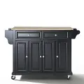 KF30001EBK Black Kitchen Cart with Natural Wood Top - Diana
