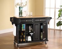 KF30001EBK Black Kitchen Cart with Natural Wood Top - Diana-2