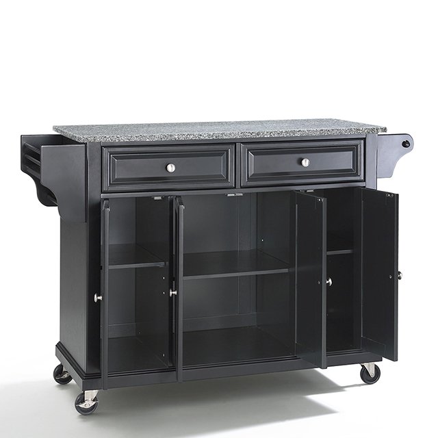 KF30003EBK Black Kitchen Cart with Gray Granite Top - Diana-5
