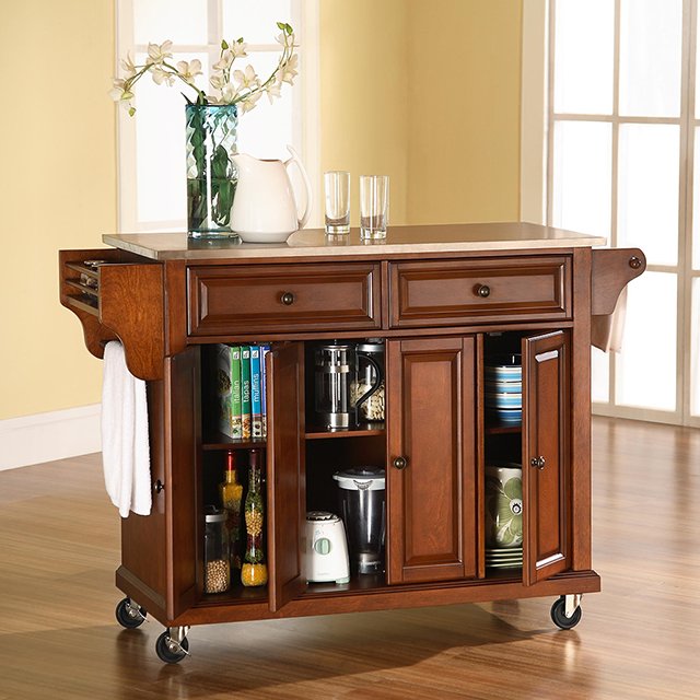 KF30002ECH Cherry Stainless Steel Top Kitchen Cart-2