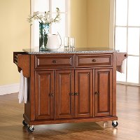KF30003ECH Cherry 52 Inch Kitchen Cart with Light Granite Top