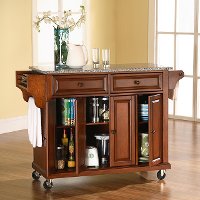 KF30003ECH Cherry 52 Inch Kitchen Cart with Light Granite Top-2