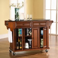 KF30004ECH Cherry Kitchen Cart with Dark Granite Top-2