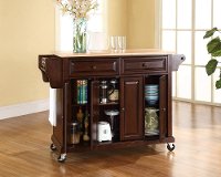KF30001EMA Mahogany Brown Kitchen Cart with Natural Wood Top - Diana-3