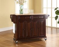 KF30001EMA Natural Mahogany Wood Top Kitchen Cart-2