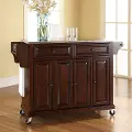 KF30002EMA Mahogany Brown Kitchen Cart with Stainless Steel Top - Diana