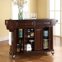 KF30004EMA Mahogany Kitchen Cart with Black Granite Top -3