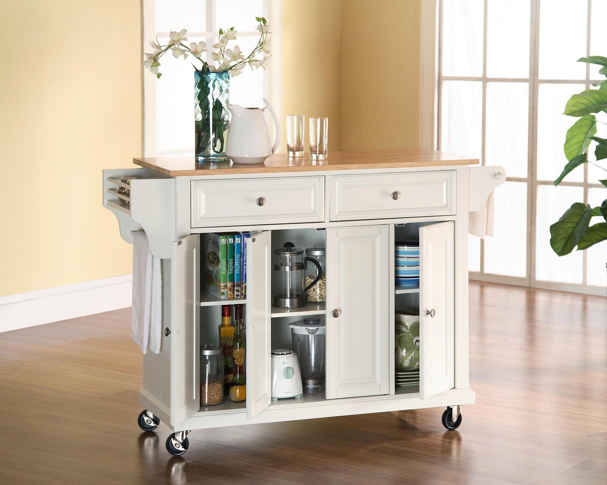 KF30001EWH White Wood Top Kitchen Cart-2