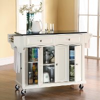 KF30004EWH White Black Granite Top Kitchen Cart-3