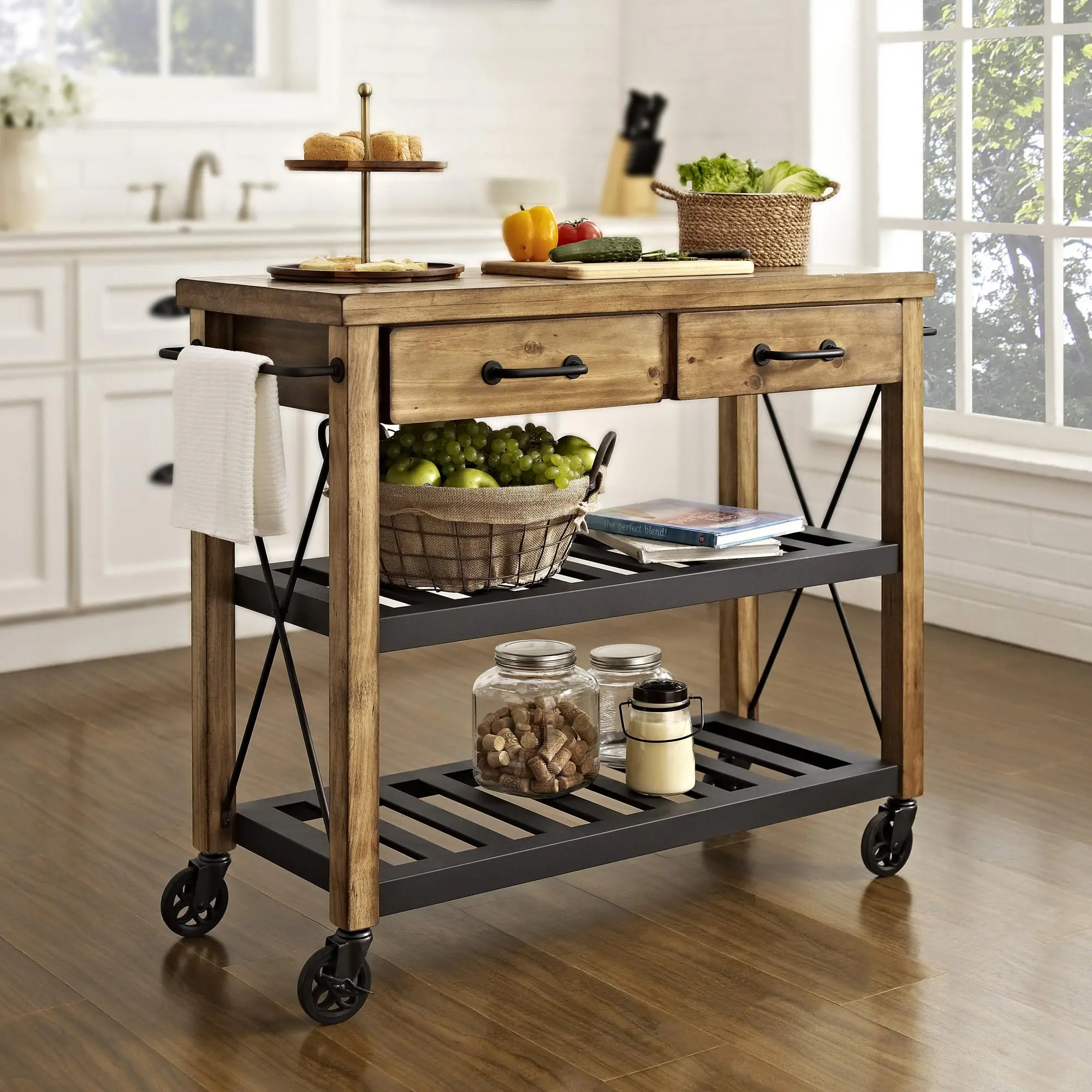 CF3008-NA Roots Natural Wood Kitchen Cart-6