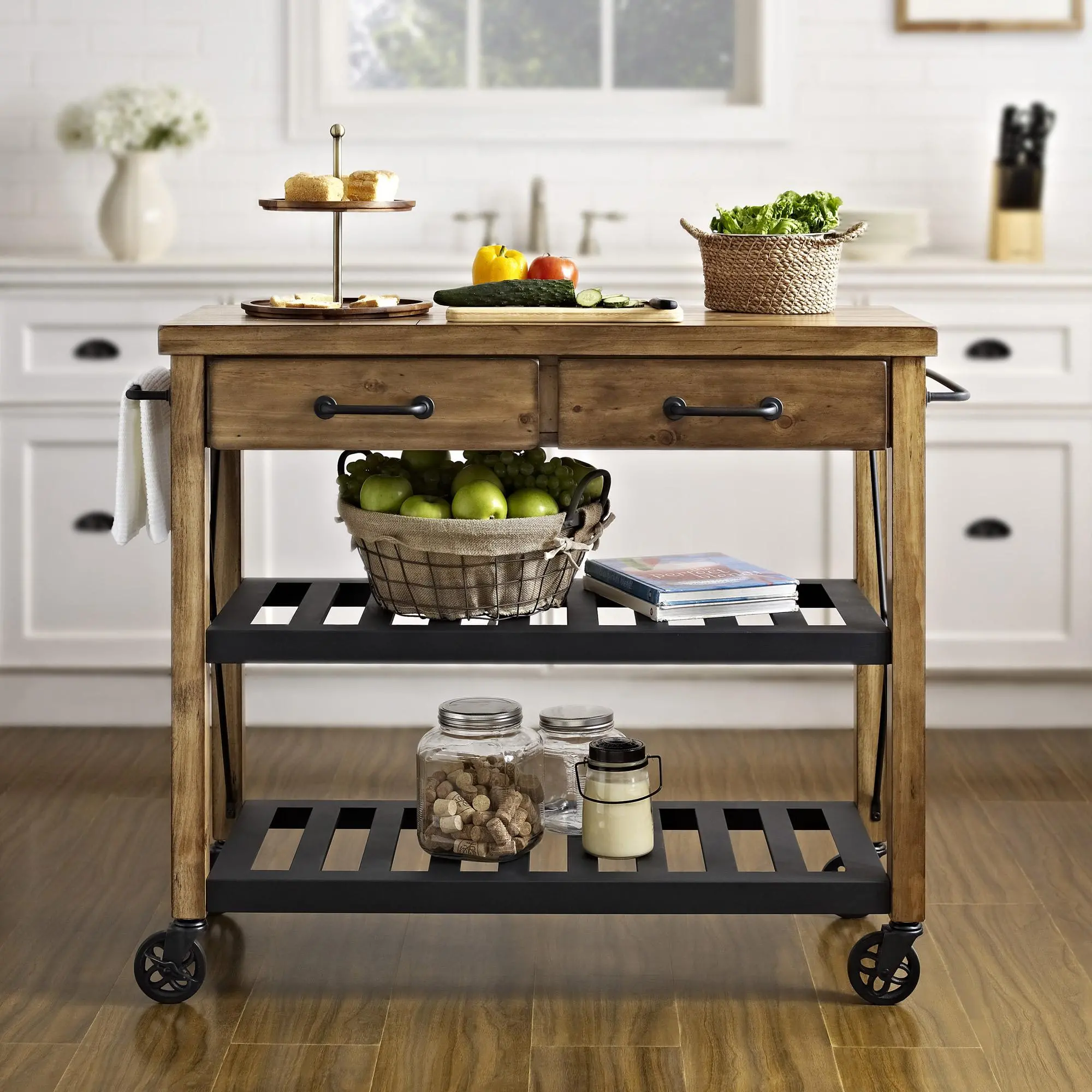 CF3008-NA Roots Natural Wood Kitchen Cart-7