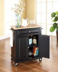 KF30021EBK Black Portable Kitchen Cart with Natural Wood Top - Allyson-2