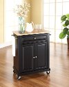 KF30021EBK Natural Black Wood Top Portable Kitchen Cart