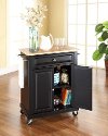 KF30021EBK Natural Black Wood Top Portable Kitchen Cart-2