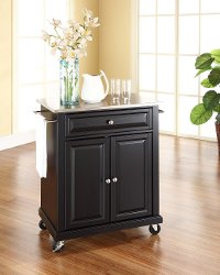 KF30022EBK Black Portable Kitchen Cart with Stainless Steel Top - Allyson-1