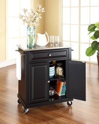 KF30022EBK Black Portable Kitchen Cart with Stainless Steel Top - Allyson-2