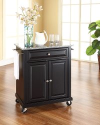 KF30023EBK Black Portable Kitchen Cart with Gray Granite Top - Allyson-1