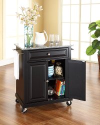 KF30023EBK Black Portable Kitchen Cart with Gray Granite Top - Allyson-2