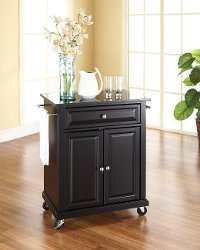 KF30024EBK Black Portable Kitchen Cart with Black Granite Top - Allyson-1