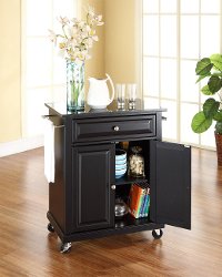 KF30024EBK Black Portable Kitchen Cart with Black Granite Top - Allyson-2
