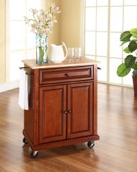 KF30021ECH Cherry Wood Top Portable Kitchen Cart
