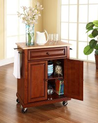 KF30021ECH Cherry Wood Top Portable Kitchen Cart-2