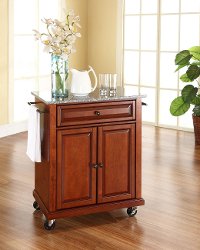 KF30023ECH Cherry 28 Inch Portable Kitchen Cart with Light Granite Top