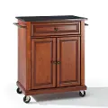 KF30024ECH Cherry 28 Inch Portable Kitchen Cart with Dark Granite Top
