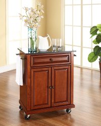 KF30024ECH Cherry Granite Top Portable Kitchen Cart