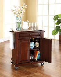 KF30022EMA Mahogany Stainless Steel Top Portable Kitchen Cart-2