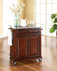 KF30023EMA Mahogany Granite Top Portable Kitchen Cart