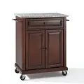 Mahogany Portable Kitchen Cart with Gray Granite Top