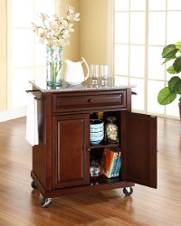 KF30023EMA Mahogany Portable Kitchen Cart with Gray Granite Top-2