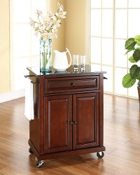 KF30024EMA Mahogany Portable Kitchen Cart with Black Granite Top
