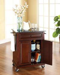 KF30024EMA Mahogany Portable Kitchen Cart with Black Granite Top-2