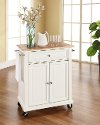 KF30021EWH White Wood Top Portable Kitchen Cart