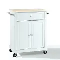KF30021EWH White Wood Top Portable Kitchen Cart
