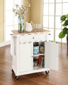 KF30021EWH White Wood Top Portable Kitchen Cart-2