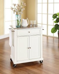 KF30022EWH White Stainless Steel Top Portable Kitchen Cart