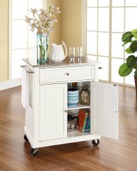 KF30022EWH White Stainless Steel Top Portable Kitchen Cart-2
