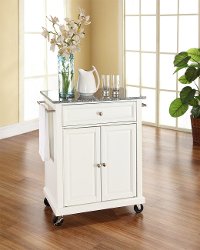 KF30023EWH White Granite Top Portable Kitchen Cart
