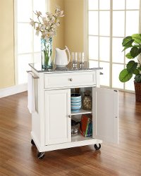 KF30023EWH White Granite Top Portable Kitchen Cart-2