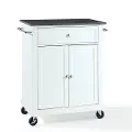 KF30024EWH White Granite Top Portable Kitchen Cart