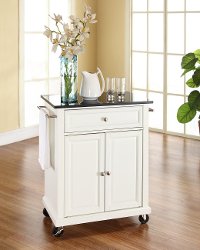 KF30024EWH White Granite Top Portable Kitchen Cart