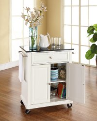 KF30024EWH White Granite Top Portable Kitchen Cart-2