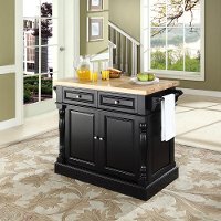 KF30006BK Black Butcher Block Top Kitchen Island - Oxford
