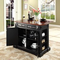 KF30007BK Black Drop Leaf Breakfast Bar Top Kitchen Island - Coventry -2