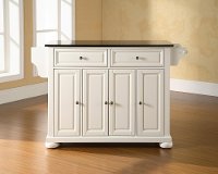 KF30004AWH White Kitchen Island with Black Granite Top - Alexandria